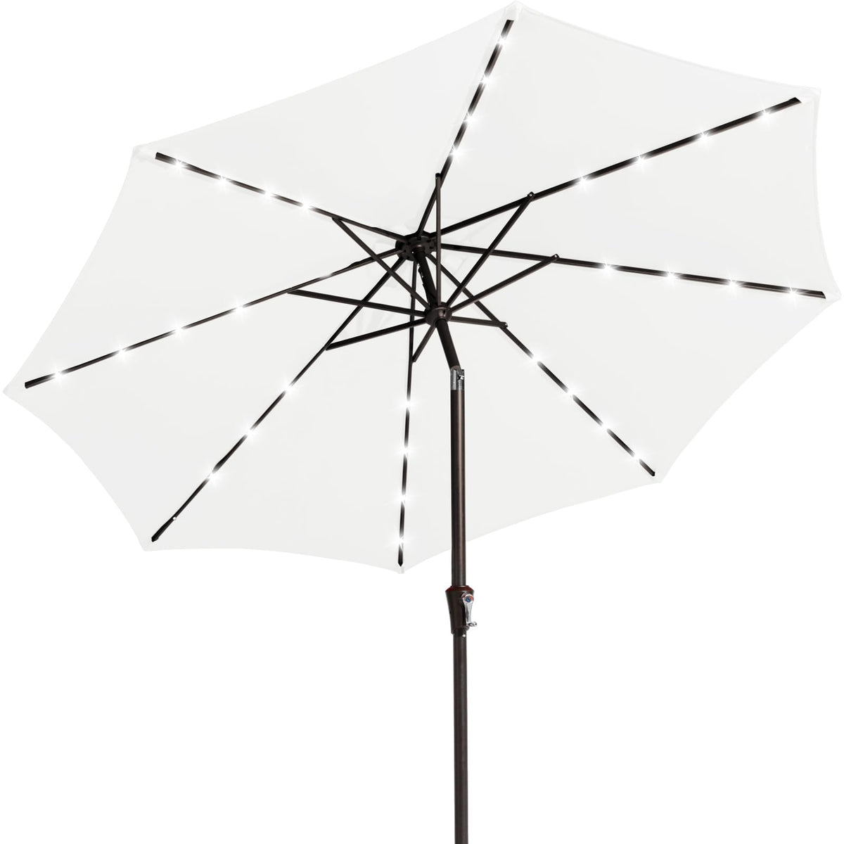 JEAREY 9FT umbrella with solar lights for ambient evening outdoor dining.
