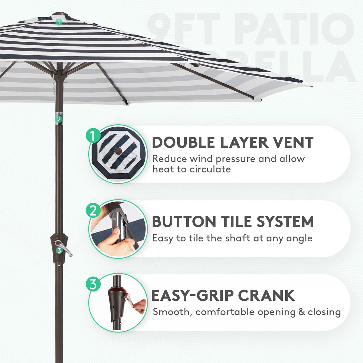 JEAREY 9ft umbrella with sturdy iron pole for stable shade coverage