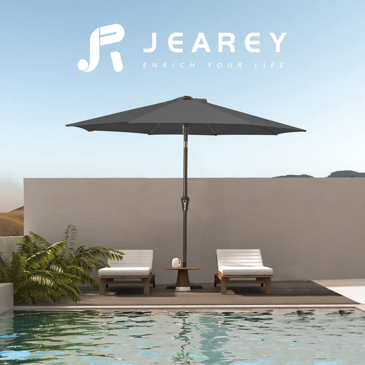 JEAREY 9ft umbrella waterproof fabric resists rain while keeping shade comfortable