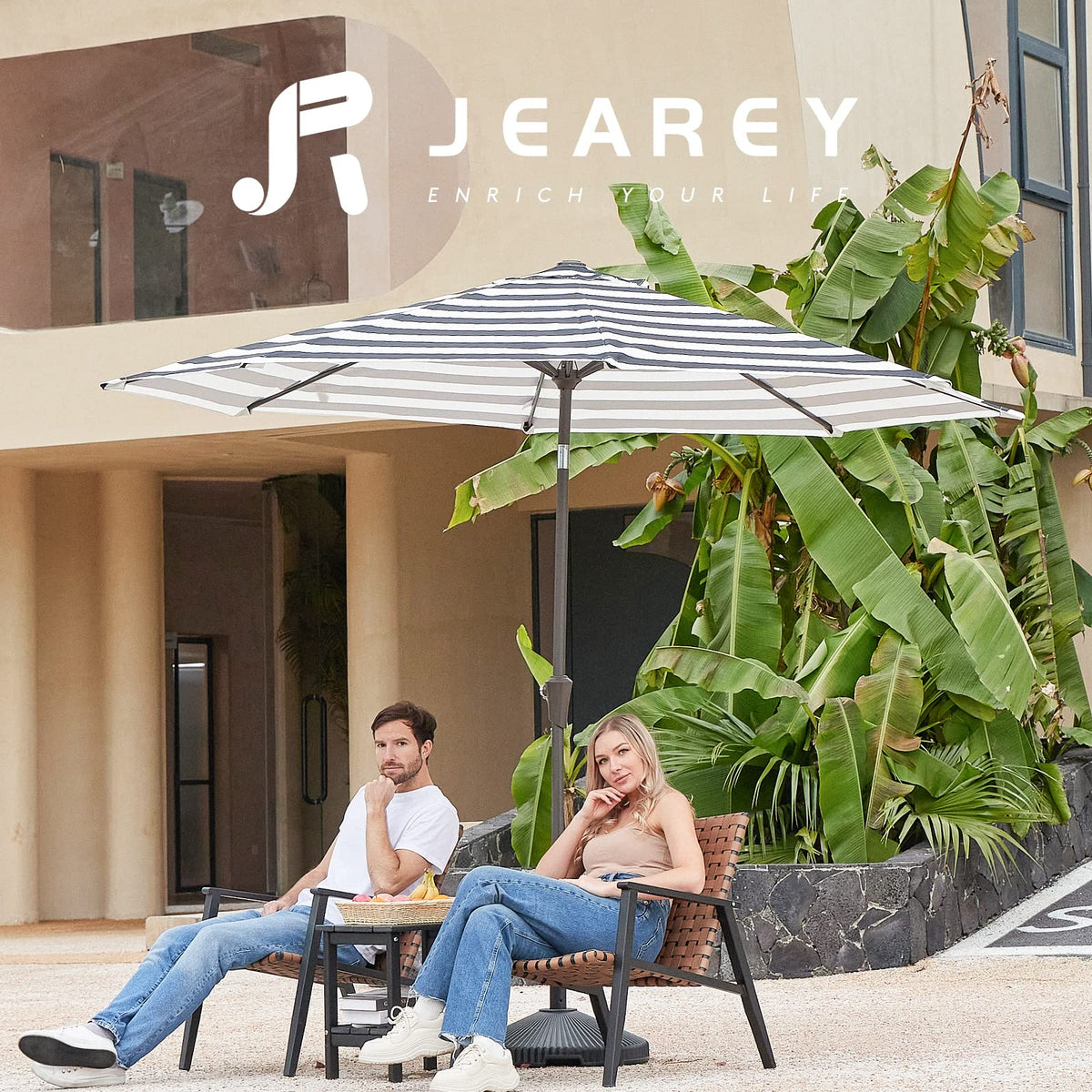 JEAREY 9ft umbrella waterproof UV-resistant canopy protects from sun and rain