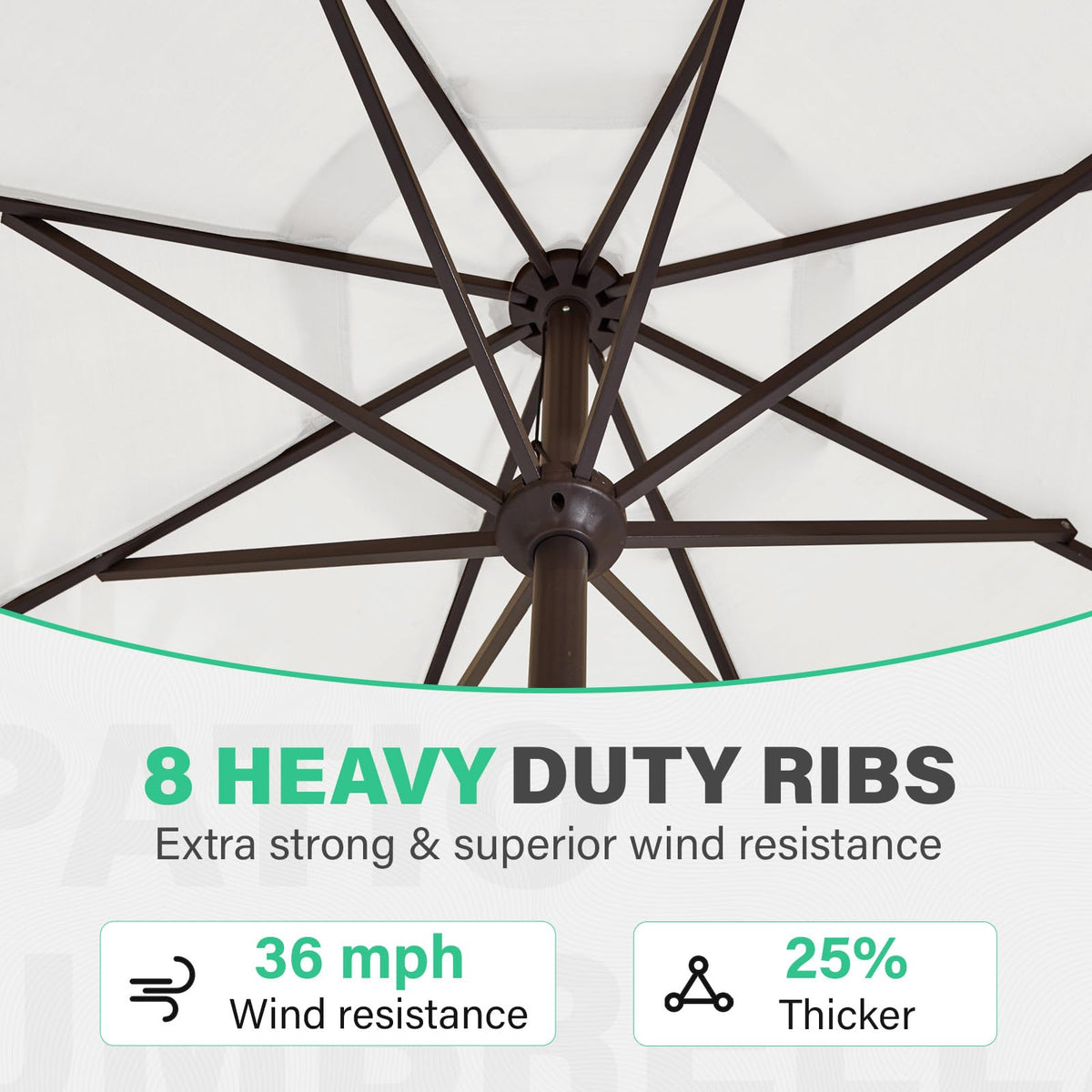 JEAREY 9ft patio umbrella 8 ribs frame offers sturdy support.