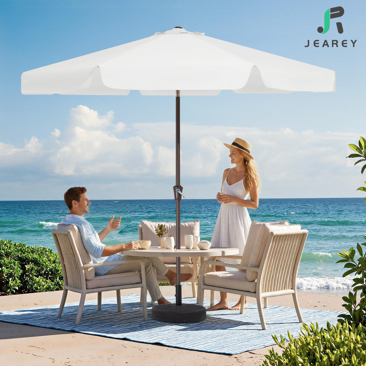 JEAREY 9ft patio umbrella crank tilt close-up for easy adjustment.