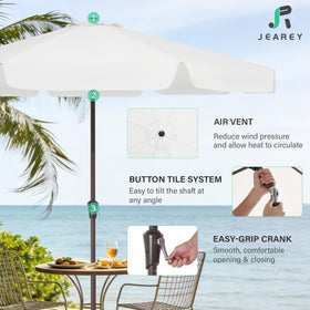 JEAREY 9ft patio umbrella push button tilt for quick sun tracking.