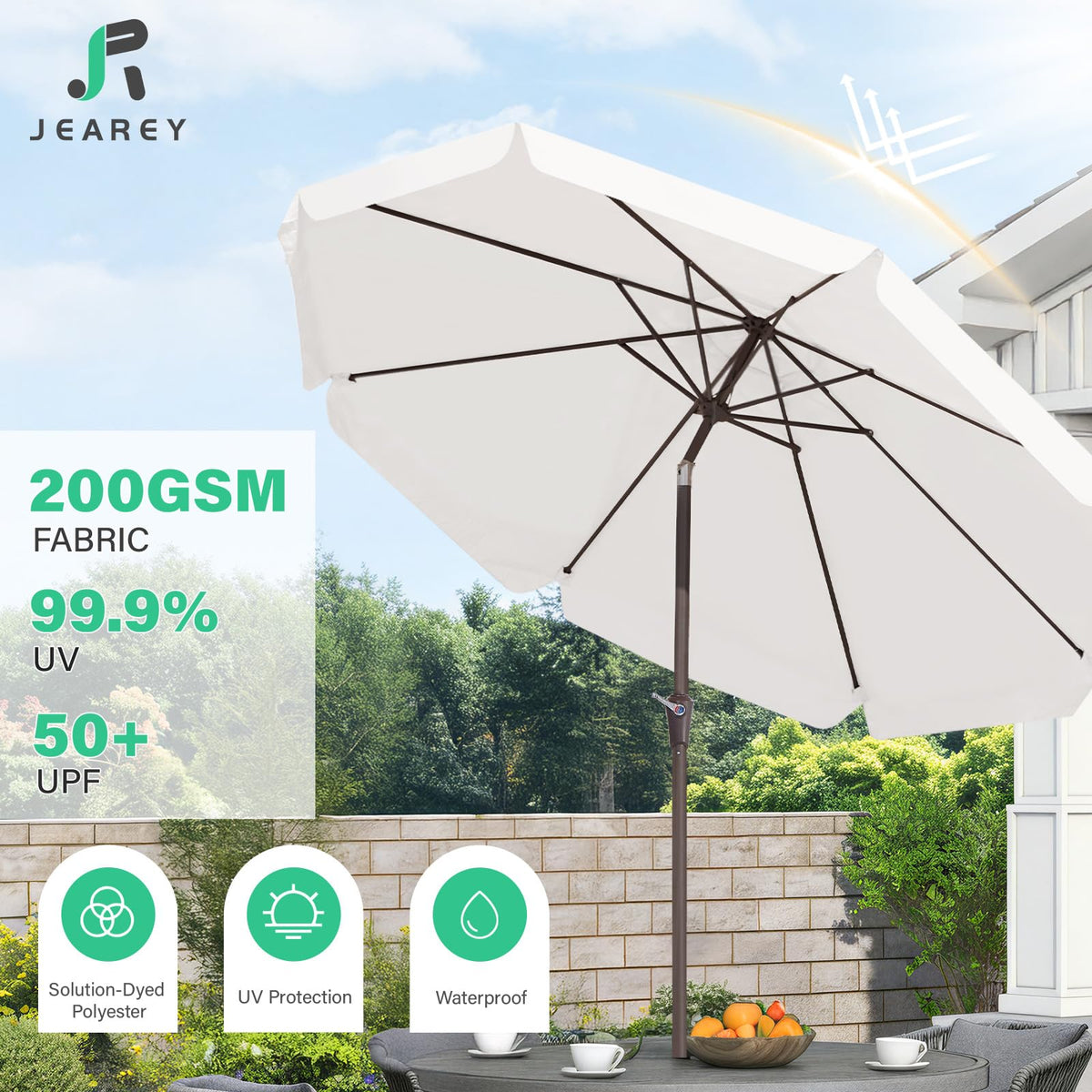 JEAREY 9ft patio umbrella vented canopy improves airflow.