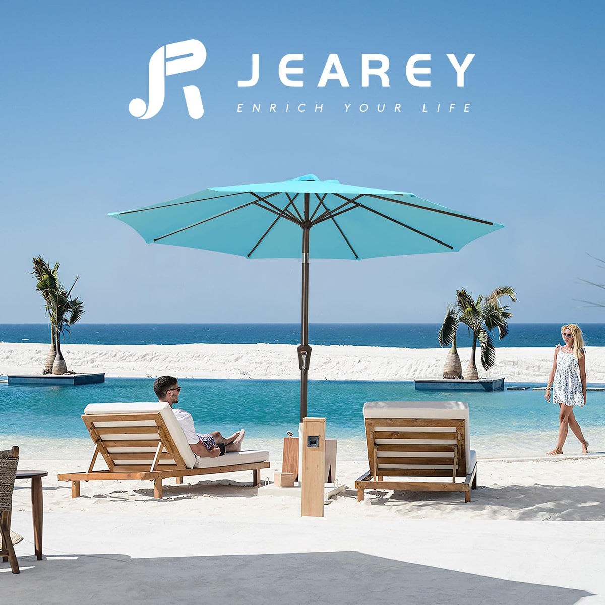 JEAREY 9ft umbrella fits markets, gardens, decks, and poolside patios.