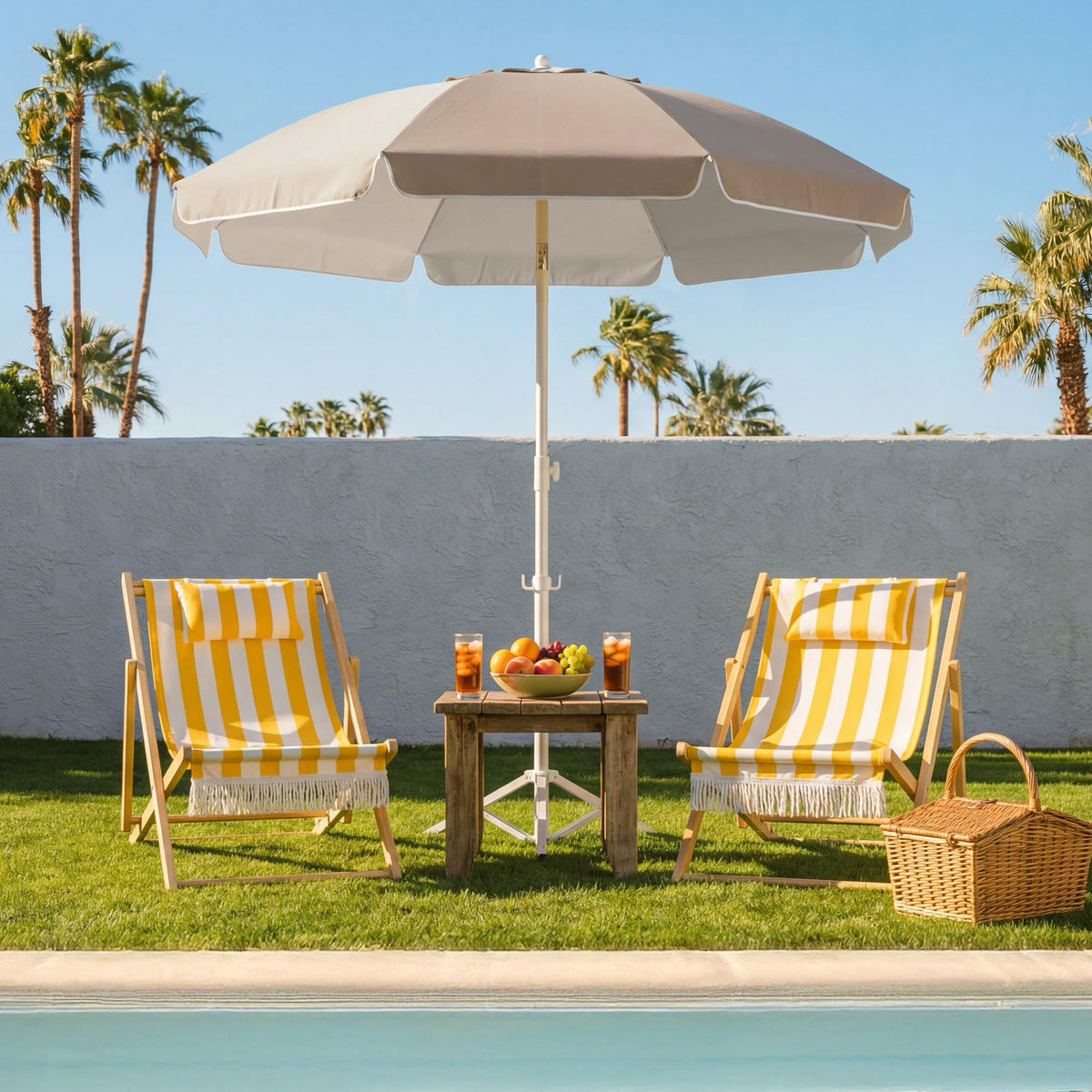 JEAREY beach and patio setup ready for outdoor use