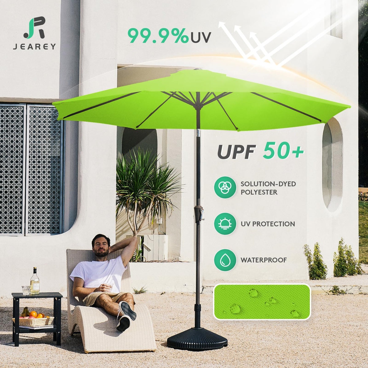 JEAREY crank-operated umbrella offers smooth opening and tilting for easy use
