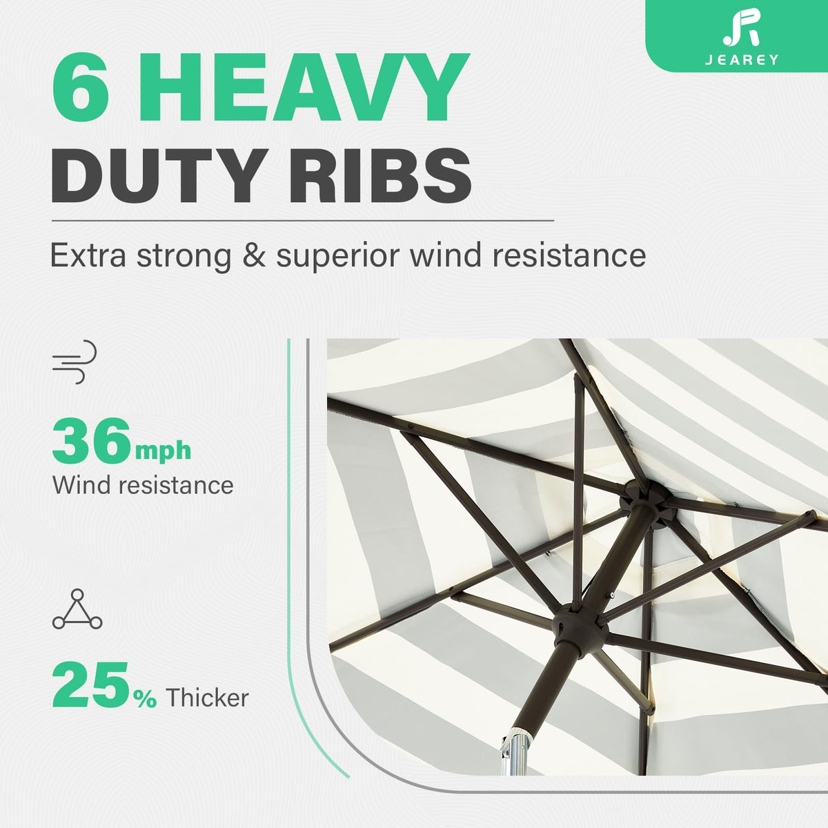 JEAREY crank-operated umbrella is quick to open and close.