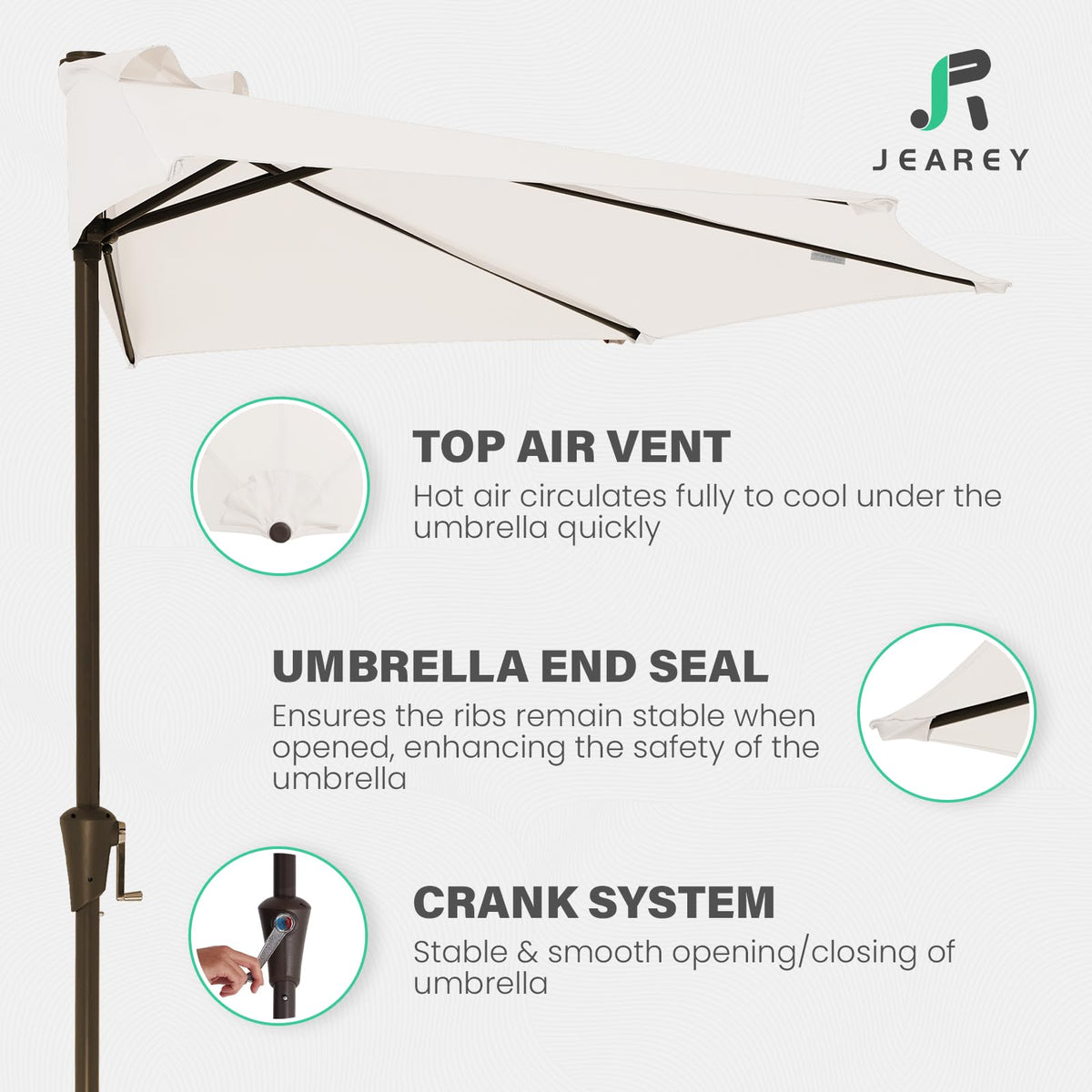 JEAREY five-rib iron frame provides sturdy support