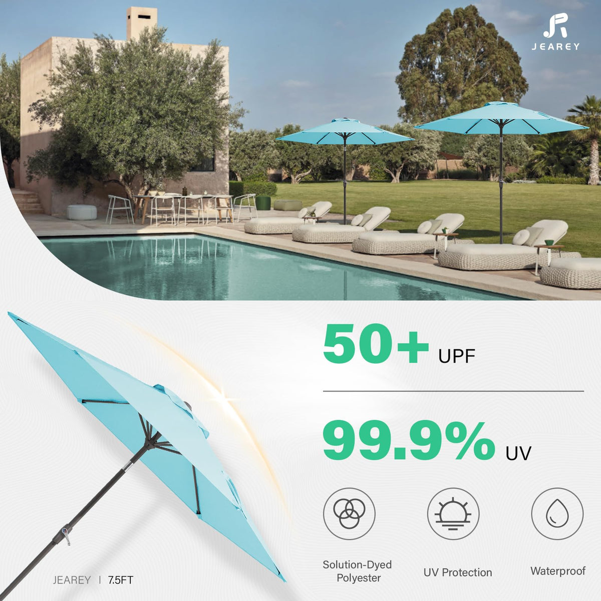 Iron pole and six ribs offer stable, wind-resistant support for outdoor spaces.