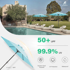 Iron pole and six ribs offer stable, wind-resistant support for outdoor spaces.