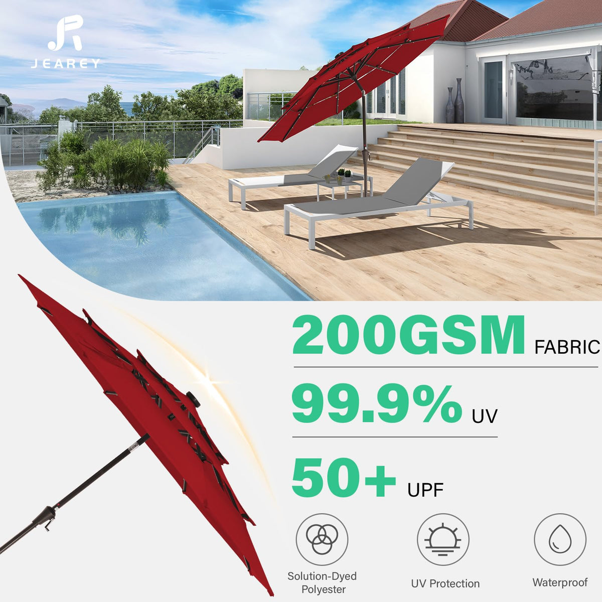 JEAREY iron pole and eight ribs provide sturdy wind resistance.