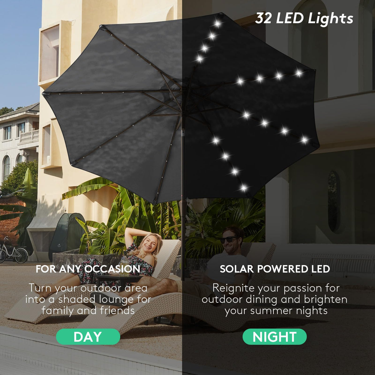 JEAREY LED umbrella with tilt and crank for easy adjustment