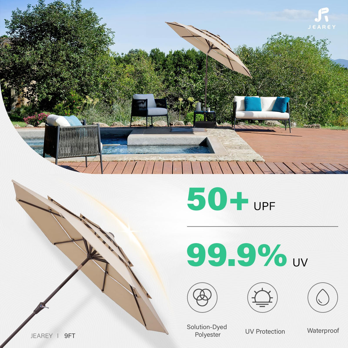 JEAREY outdoor umbrella for yard and deck spaces with versatile shade
