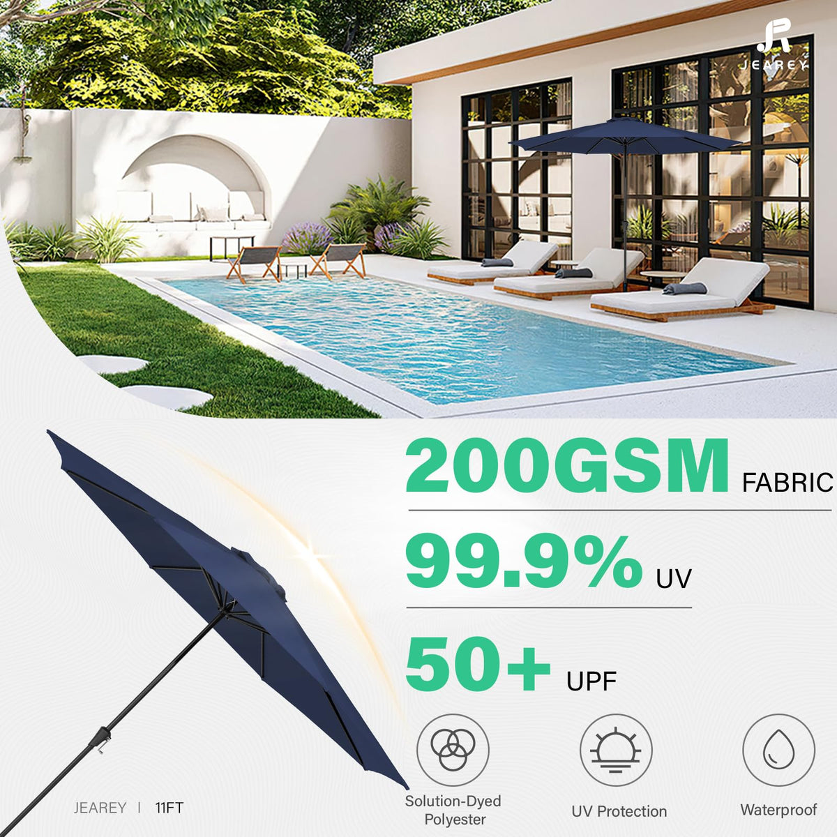 JEAREY outdoor umbrella suited for garden, deck, pool areas