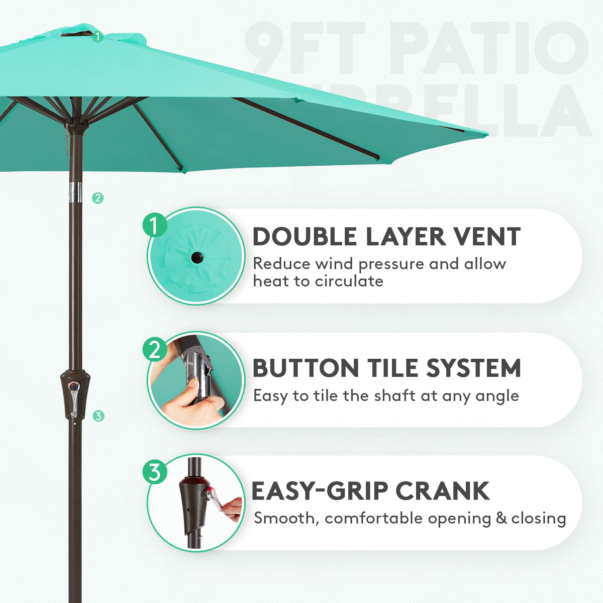 JEAREY outdoor umbrella push-button tilt for easy shade adjustment