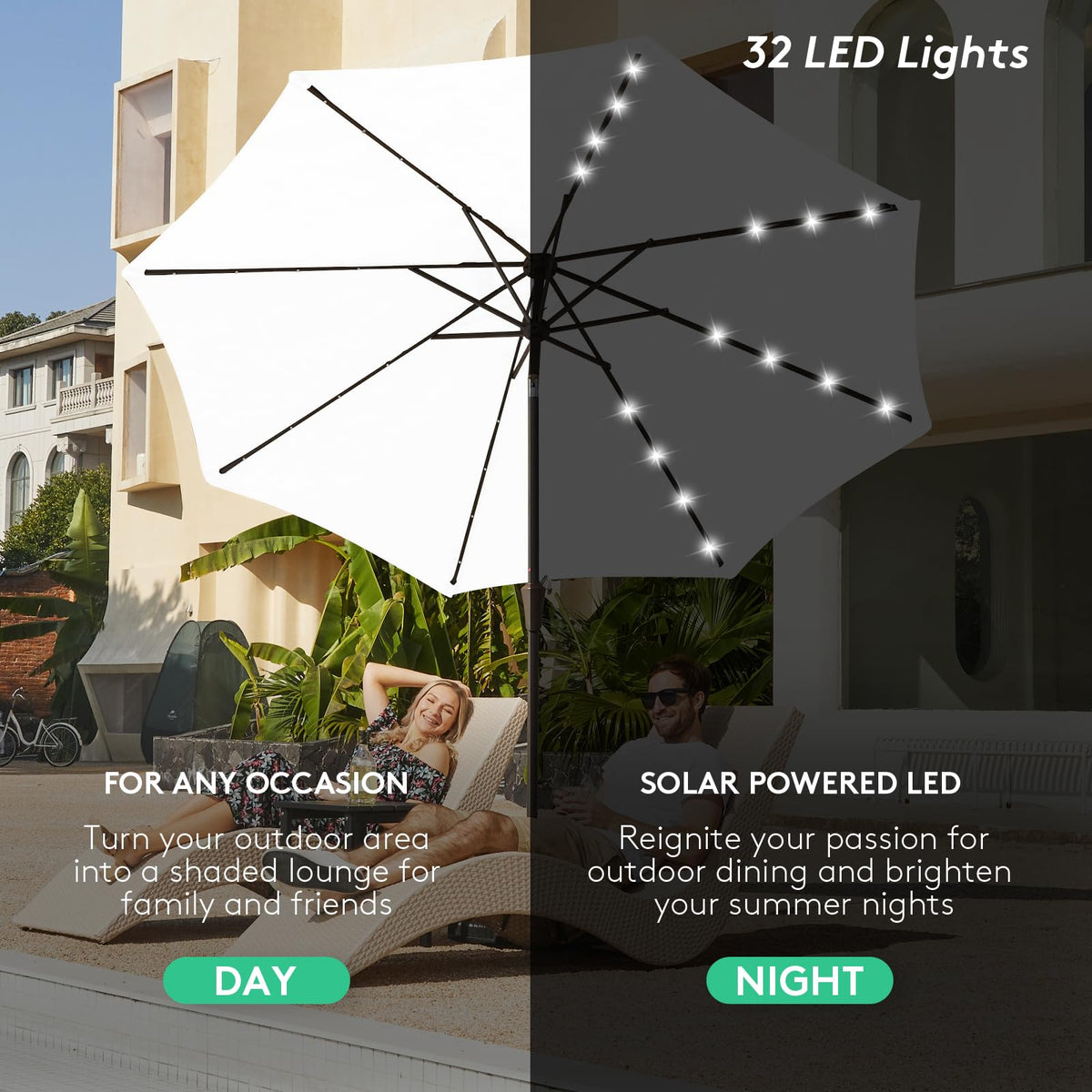 JEAREY patio umbrella tilt design offers adjustable shade as the sun moves.