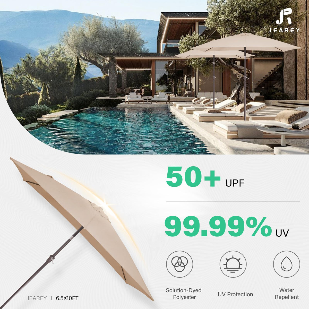 JEAREY 100% polyester fabric with waterproof and UV coatings.