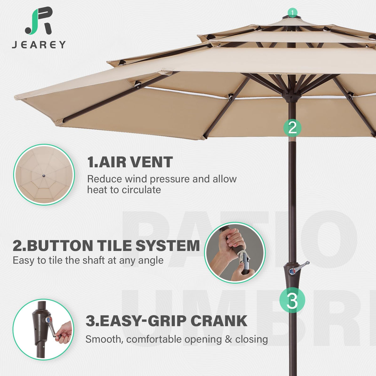 JEAREY polyester fabric umbrella with UV coating resists sun and rain