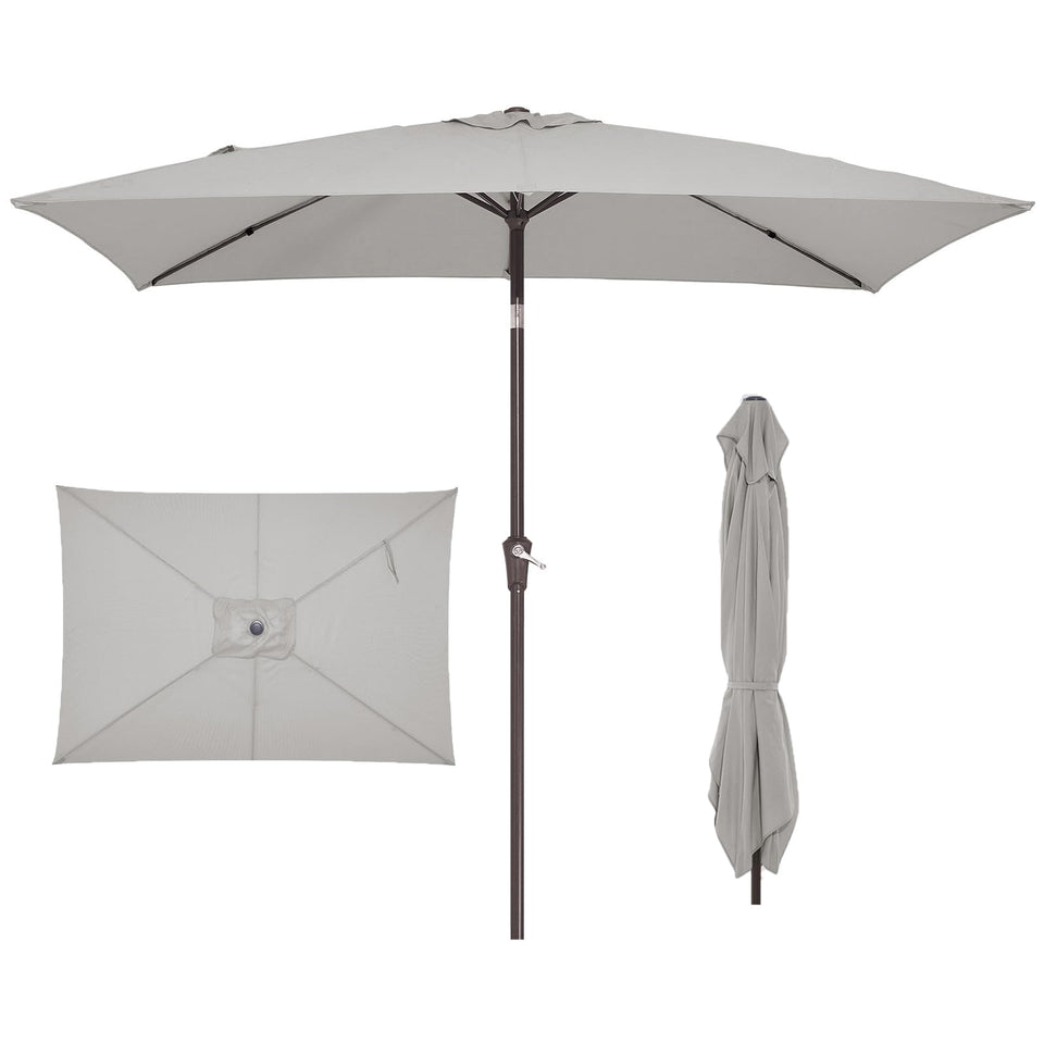 JEAREY rectangle patio umbrella provides wide shade for outdoor meals.