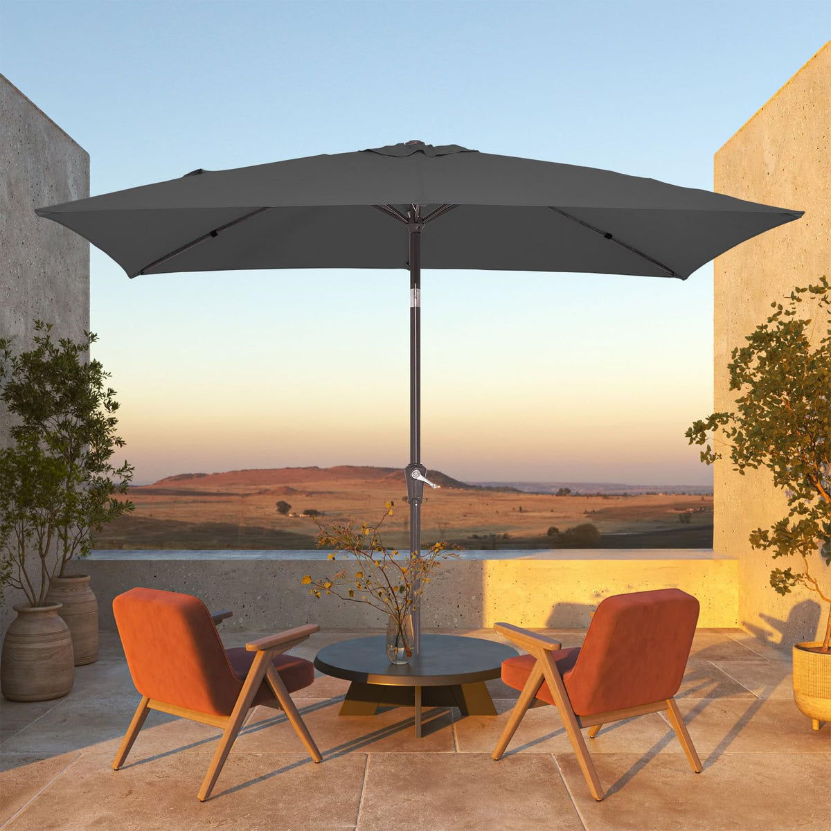 JEAREY umbrella with crank tilt for easy sun angle adjustment.