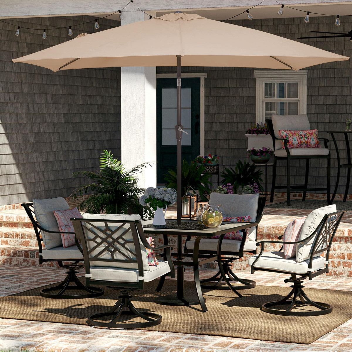 JEAREY rectangle umbrella with crank for easy opening and closing.