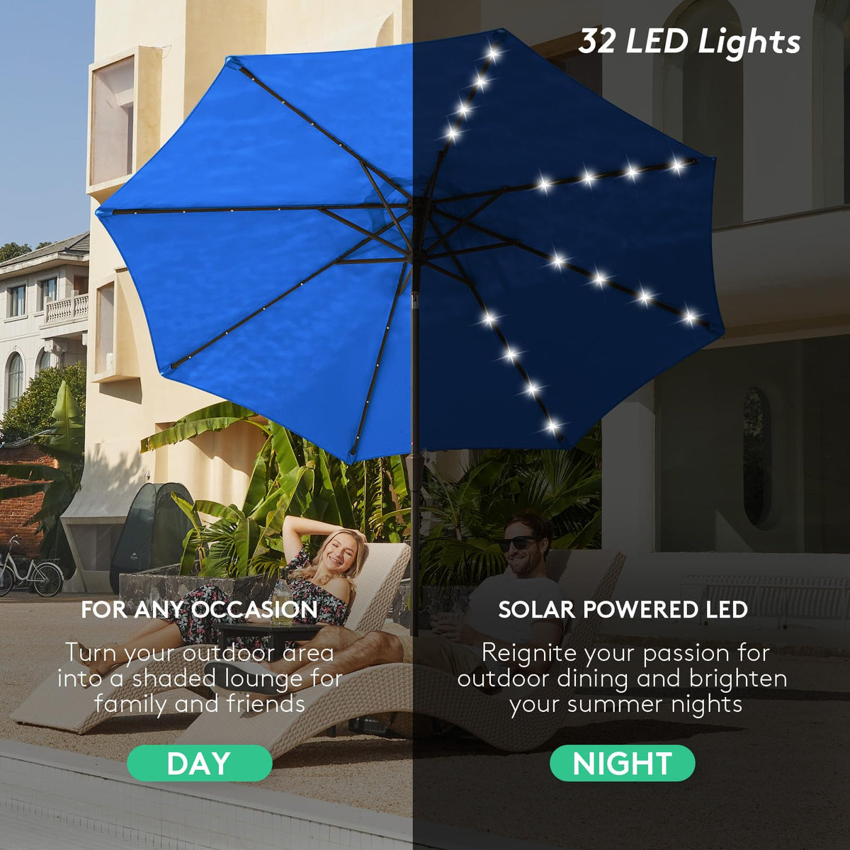JEAREY royal blue tilt-crank umbrella provides flexible shade for decks