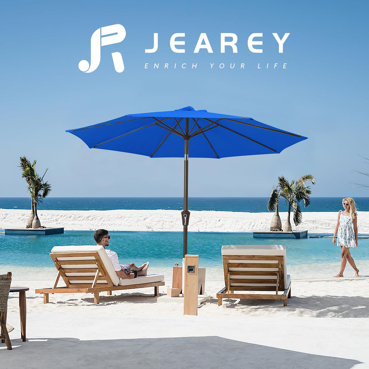JEAREY royal blue canopy outfits poolside dining with a stylish touch.