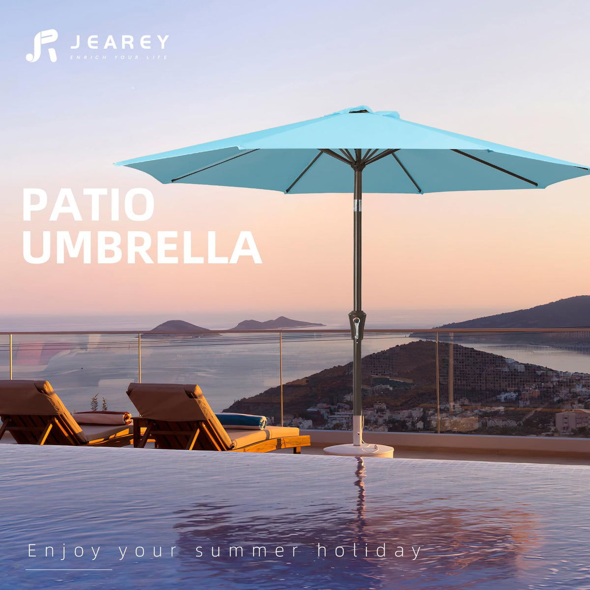 JEAREY sky-blue canopy provides UV-resistant shade on sunny days.
