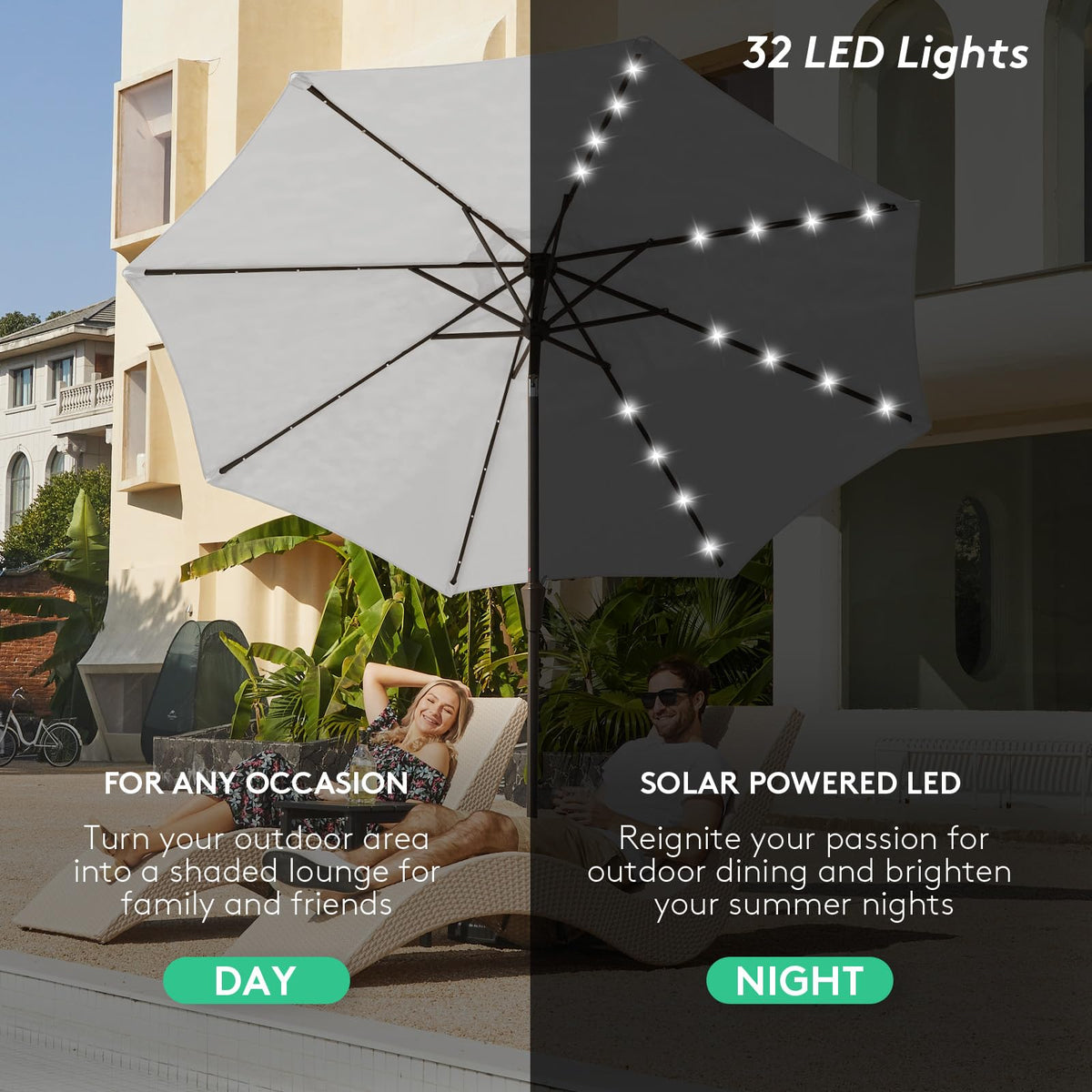 JEAREY tilt-push-button feature showcased for adjustable shade during gatherings.