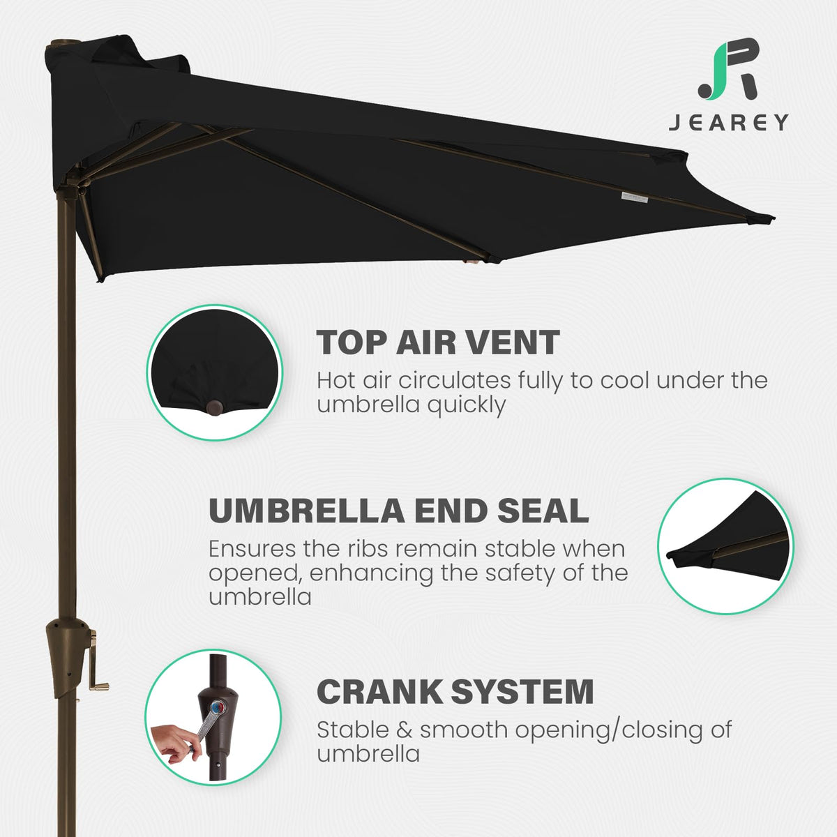 JEAREY top air vent design improves airflow under the shade