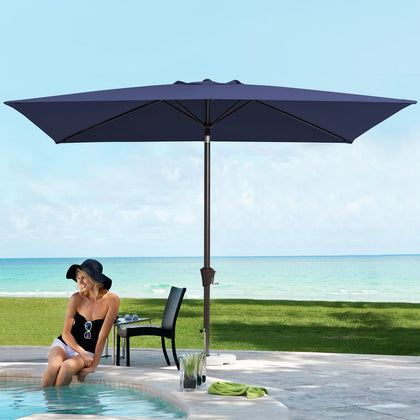 JEAREY 6.5x10ft rectangular umbrella with fade-resistant olefin fabric shading the patio.