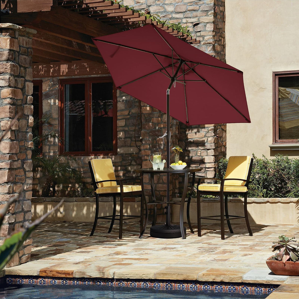 JEAREY 6 ribs sturdy frame stabilizes table shade in breeze