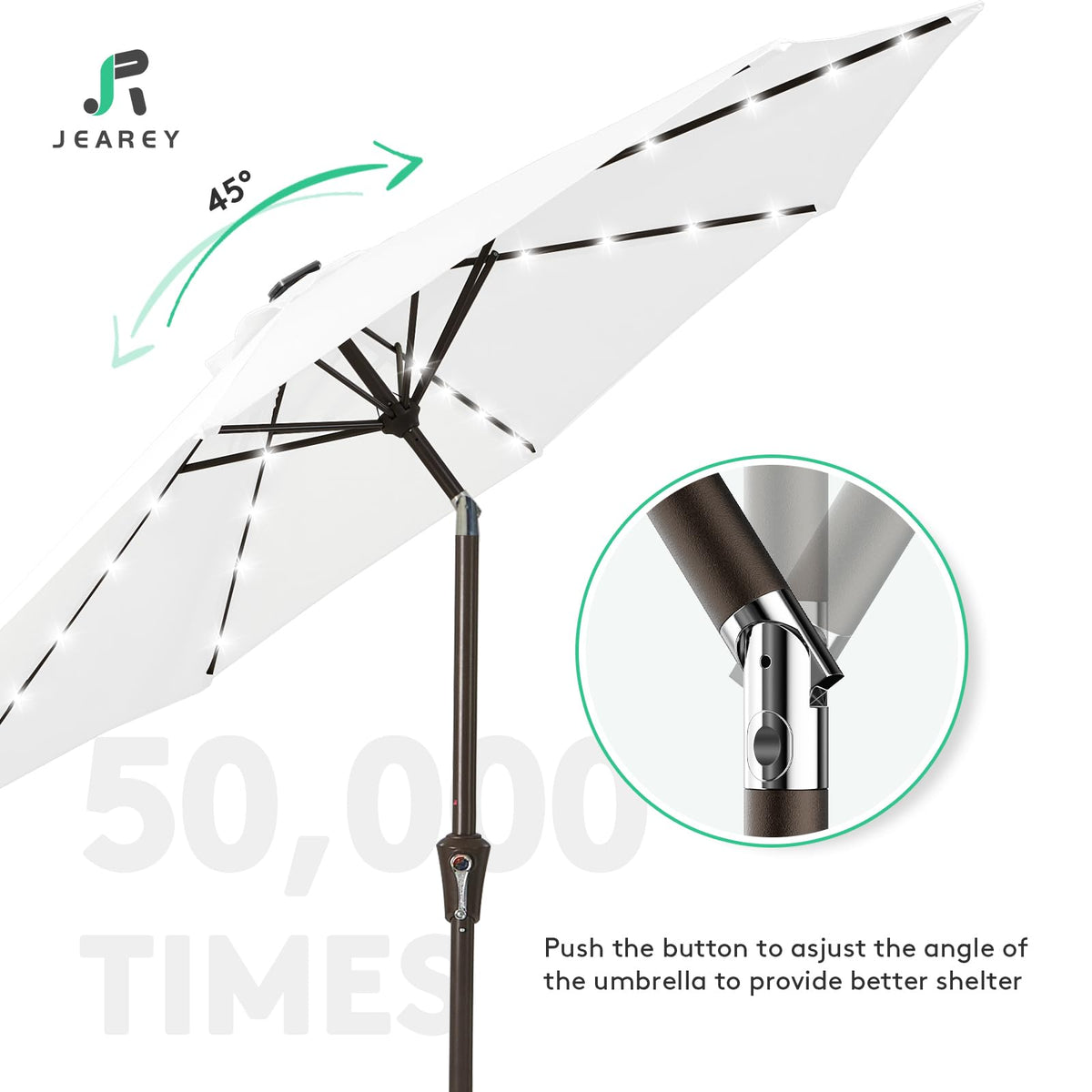 JEAREY umbrella with eight ribs delivers sturdy support.