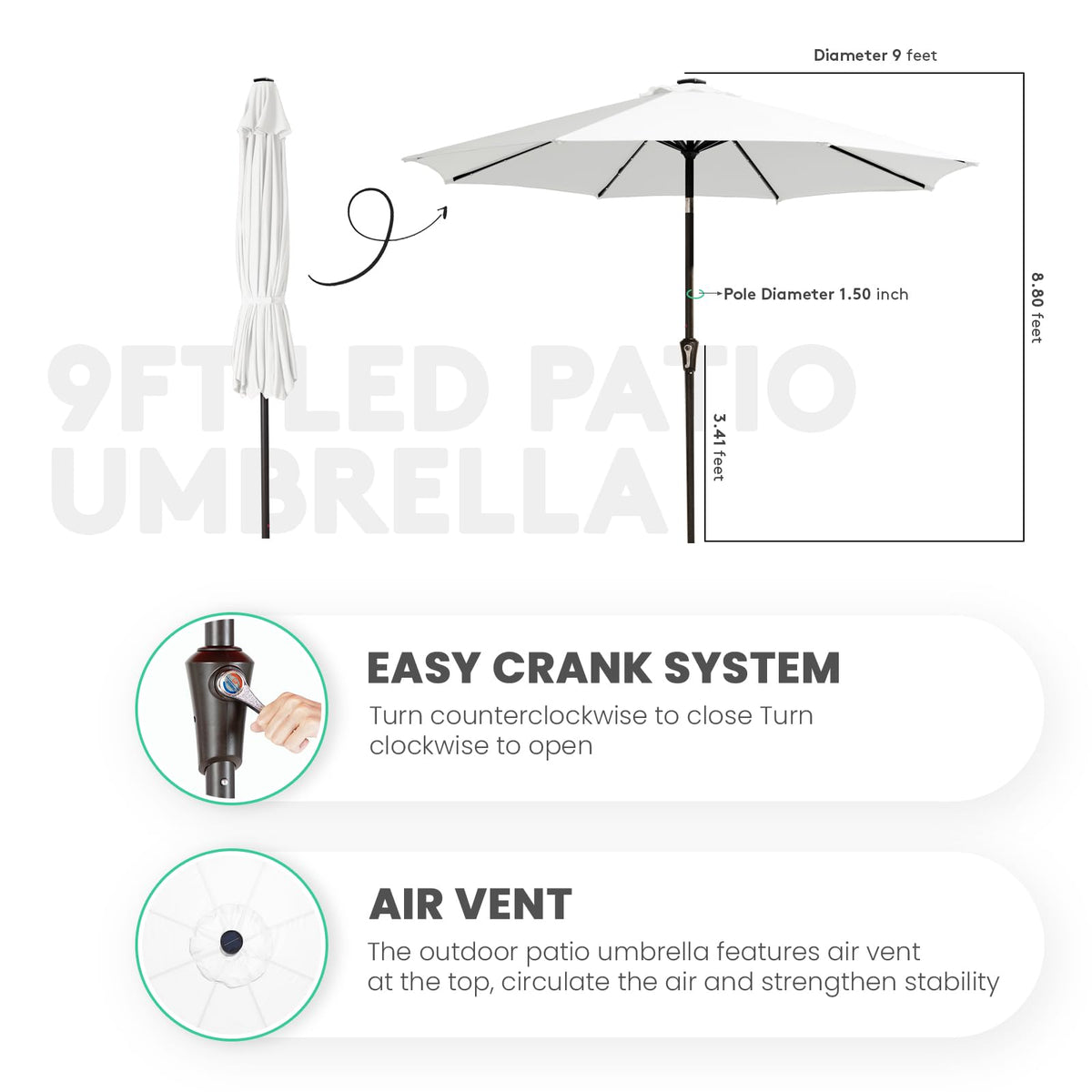 JEAREY umbrella base not included; requires weighted base for stability.