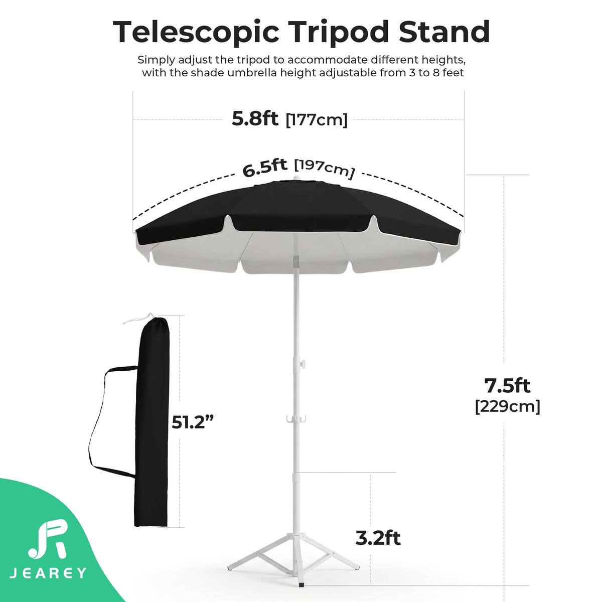 JEAREY umbrella suited for beach, patio, camping and more.