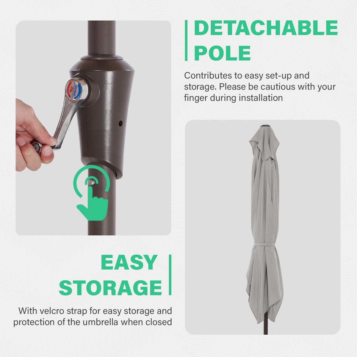 JEAREY umbrella features a sturdy cast-iron frame for stability.