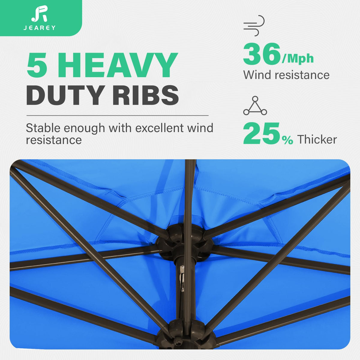JEAREY umbrella with crank offers easy opening and positioning.