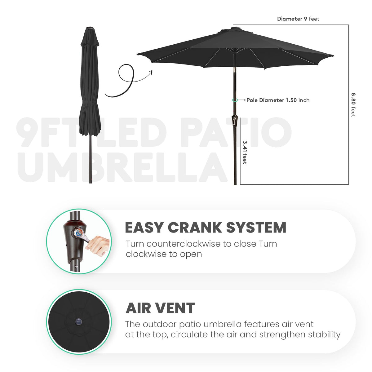 JEAREY hand-crank lift enables easy setup and takedown.