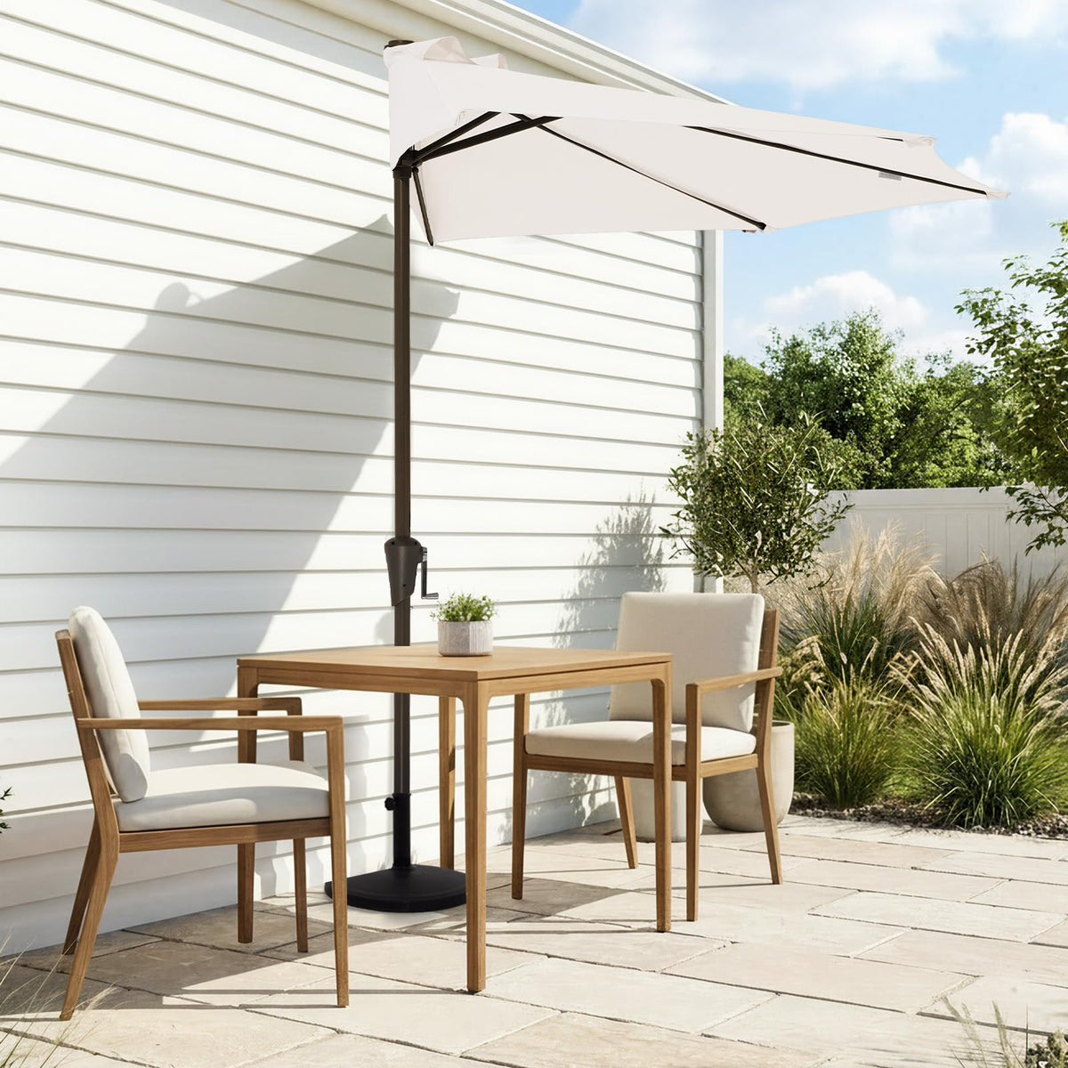 JEAREY wall-mounted half-round umbrella installed against a wall