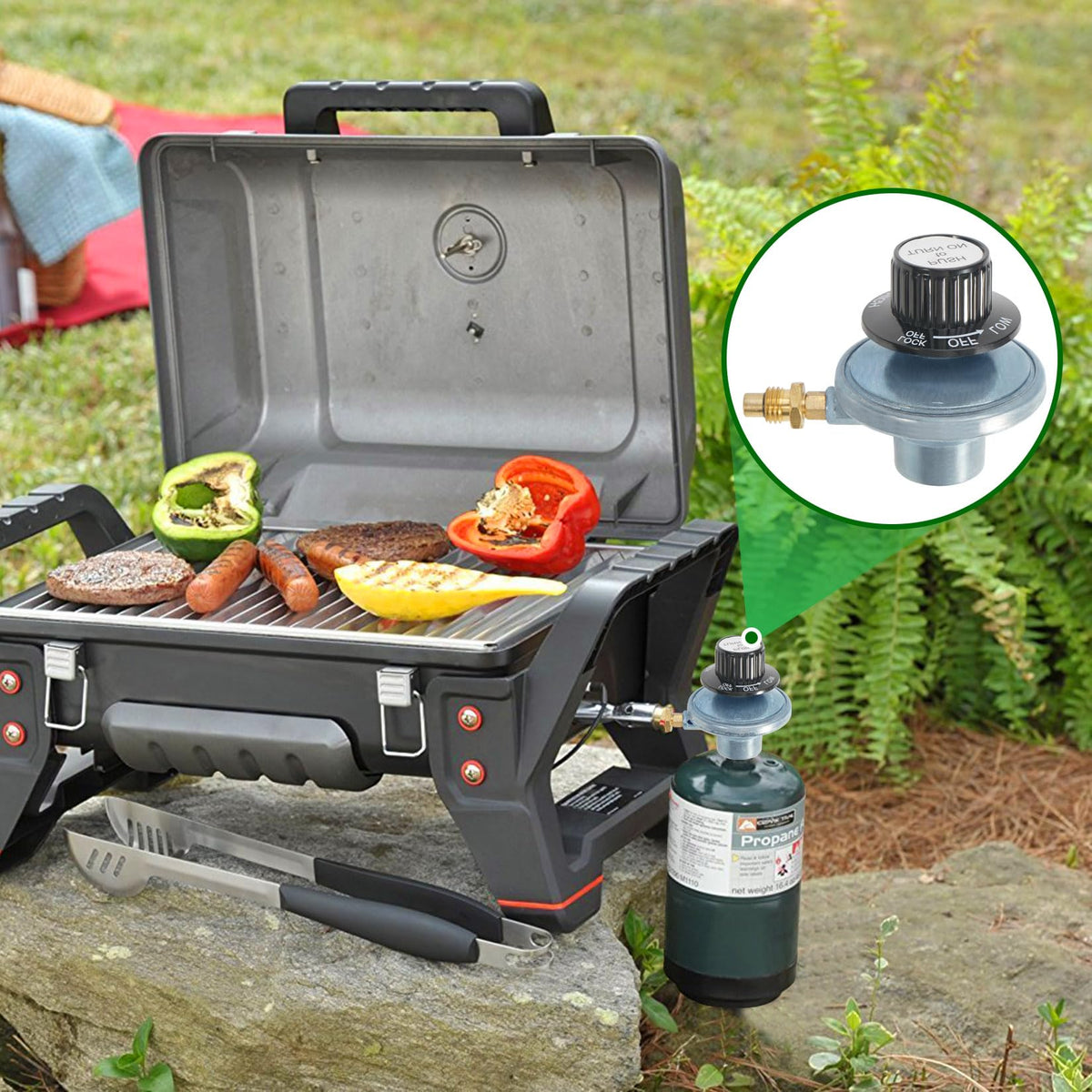 JEASOM propane control valve assembly ready for outdoor cooking