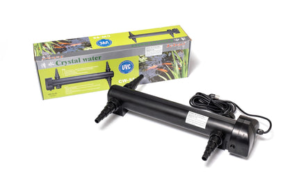 Jebao CW-55 front view pond clarifier for inline setup and water clarity.
