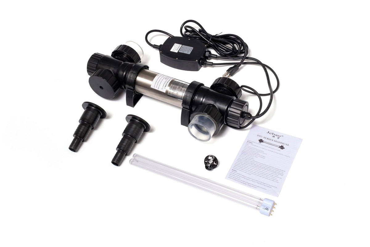 Jebao STU-36 includes hose fittings and a 2-inch PVC adapter for easy hookup