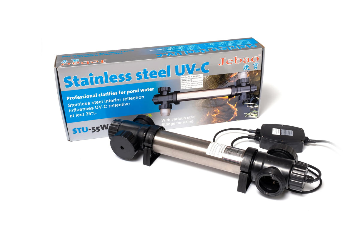 Jebao STU-55 exterior clarifier unit showcases stainless steel durability for ponds