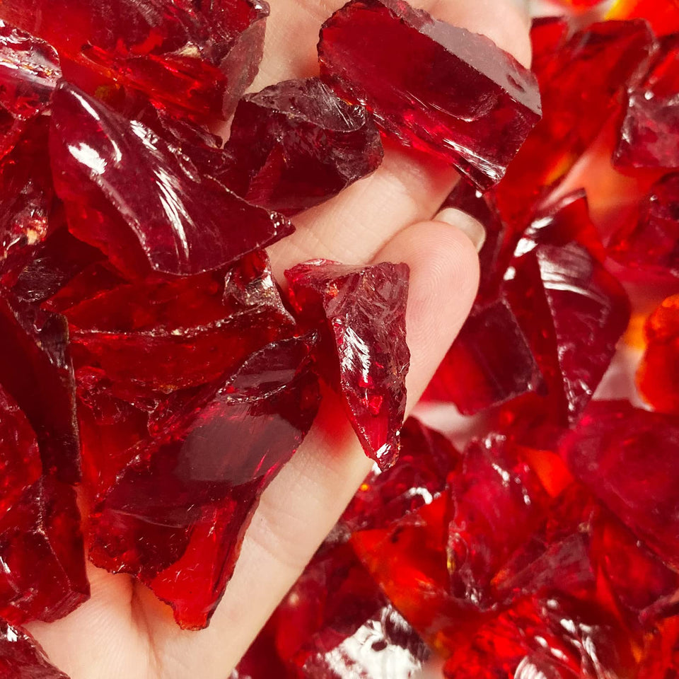 Jeejunye 2lb red glass rock for fire pits adds lasting color and ambiance.