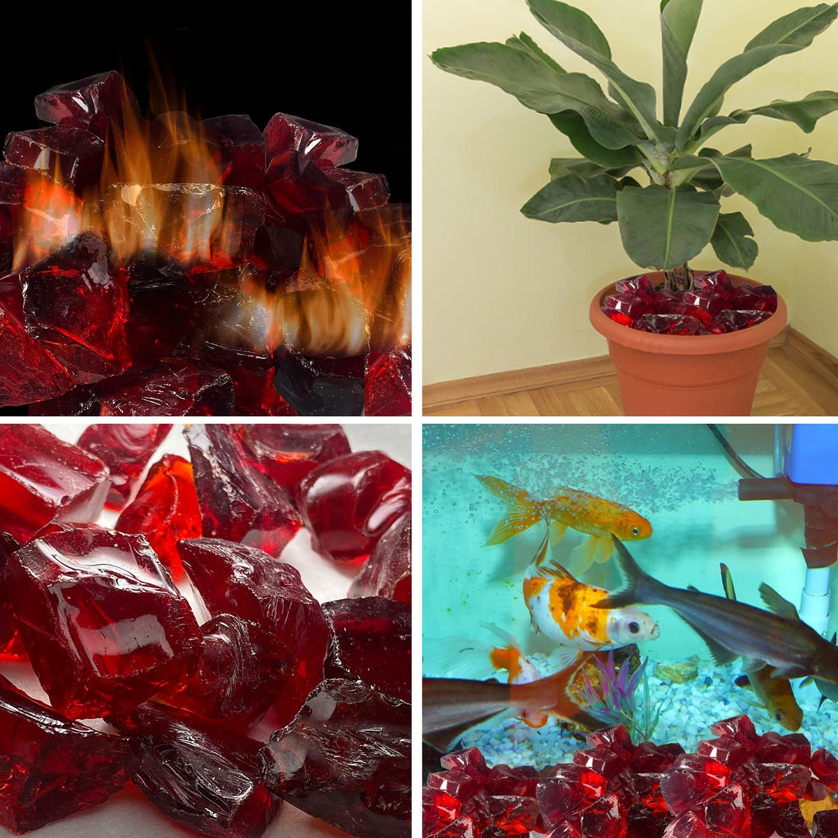 Decorative red glass for gardens and pools that stays vibrant outdoors.