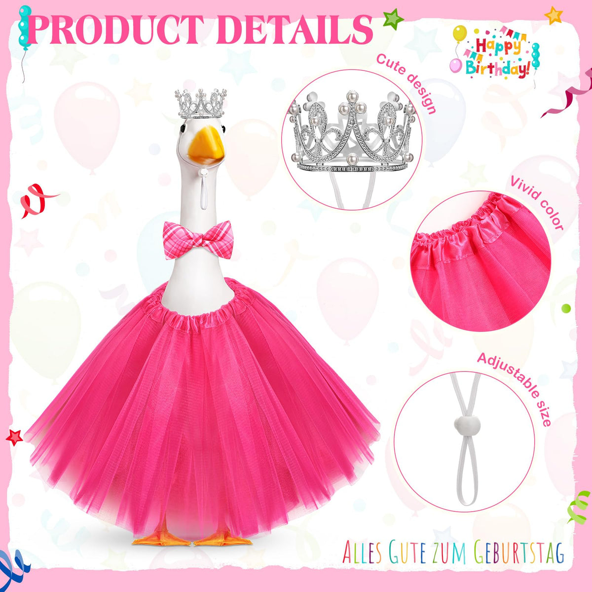 Adjustable strap ensures comfort and secure fit for porch goose outfits.
