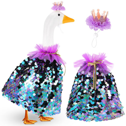 Jeere princess porch goose cape shimmers with rainbow sequins for a dazzling yard display