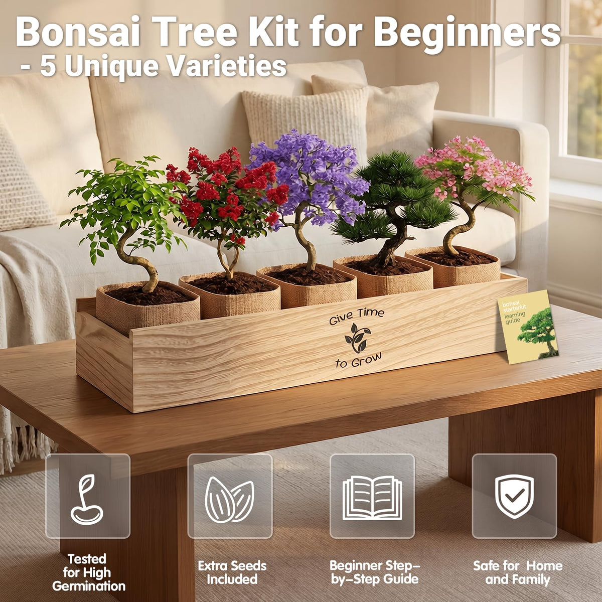 JELHFIP Crape Myrtle bonsai tree with lush foliage for home decor.