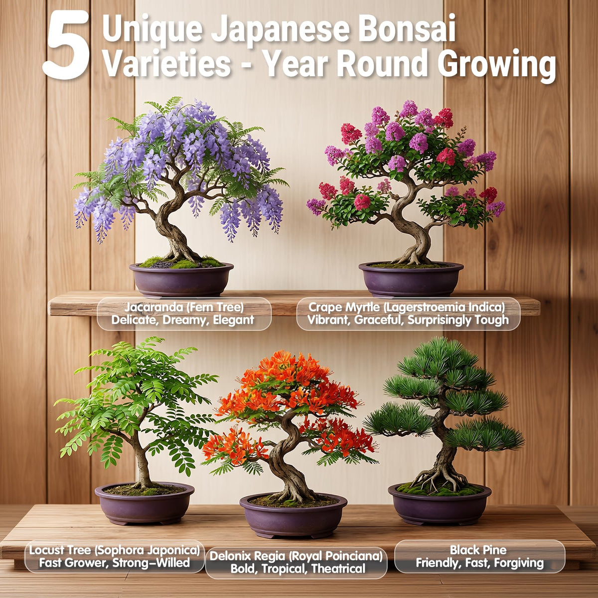 JELHFIP Delonix Regia bonsai adds exotic color to your space.
